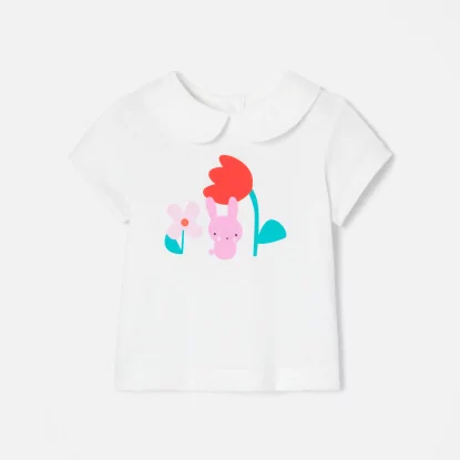 Baby girl T-shirt with Claudine collar